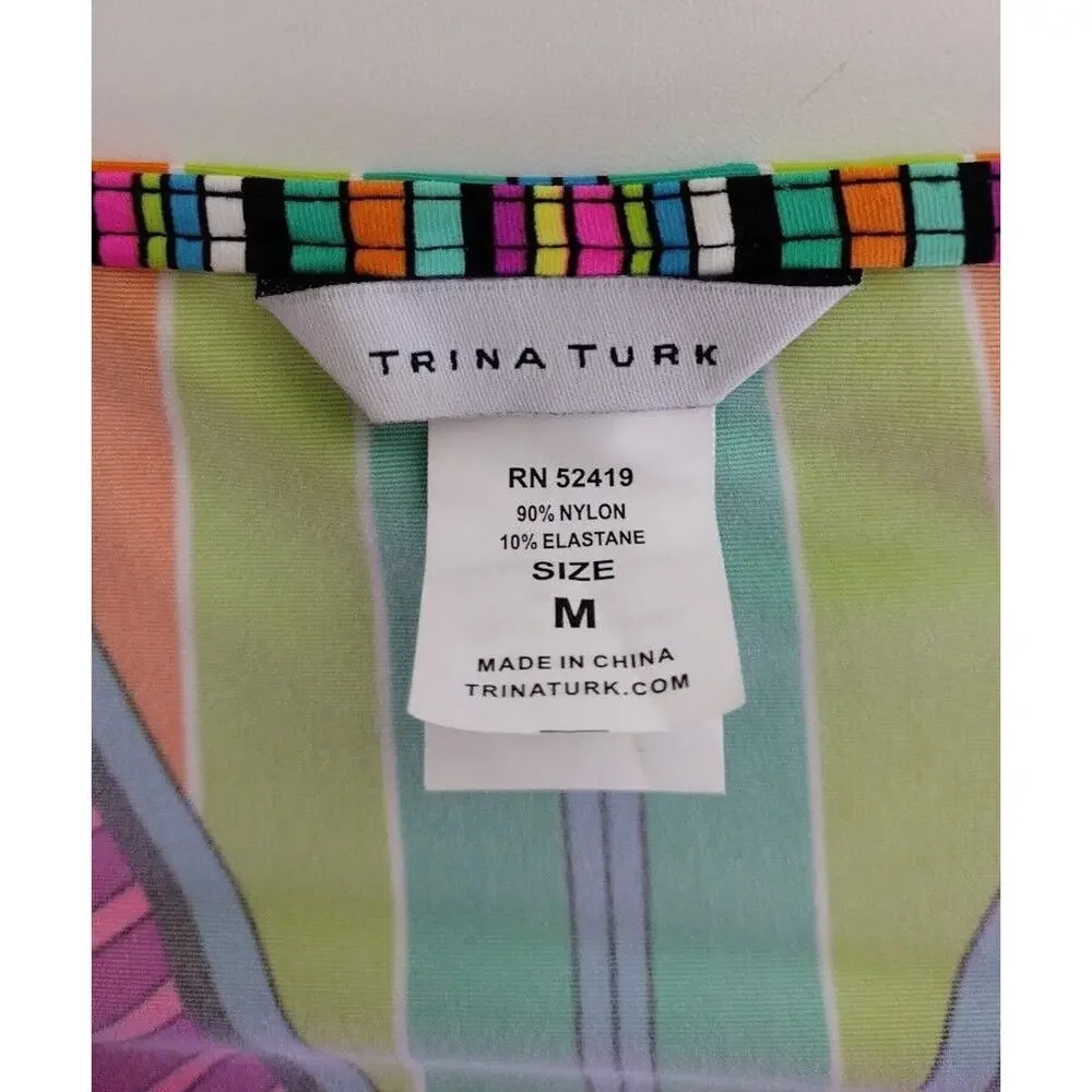 Trina Turk Cap Sleeve Boxy Shift Dress, Black Multi, Sz M‎